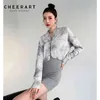 Tie Dye Grey Pin Cardigan Women Sweater Cropped Knitted Long Sleeve Autumn Winter High Fashion 210427