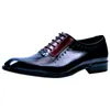 Lacing Mens Italiano Preto Preto Sapatos de Couro Genuíno Negócios Oxford Brogue Sapatos Vinho Vermelho Quadrado Cabeça Vestido Sapato