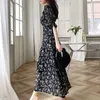 Maxi Floral Dress Line Sukienka Francuski Lato V NeKC Krótki Rękaw Cabaret Party Elegancki Drukuj Robe Sukienki dla kobiet 210602