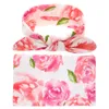 Newborn Baby Swaddling Blankets with Bunny Ear Headbands Infant Floral Swaddle Wrap Blanket Hairbands Cotton cloth Set for toddler BHB11