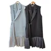 Summer Minimalist Sleeveless Simple Ladies Casual Lace-up Pleated Waistcoat With Ruffle Stitching Blazer Dress 210510