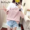 Kawaii t-shirt kvinnlig tecknad katt japansk löst casual tshirt kvinna topp svart rosa t-shirts kvinna hajuku t shirts 210506