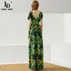 Модный дизайнер лето Винтаж платье женские V шеи фрукты ананасовый печать лук-узловый праздник длиной 210522