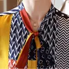 Mode Spliced ​​Women Blouse Autumn Long-Sleeve Bow Silk Printed Shirt Panelad Blusar 10739 210512