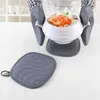 Kök Silikon 4PC handskar uppsättningar tjockna ugnsmattor Vattentät matlagningshandske Flexibel potthållare Mitt Set