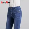 Jeans femininos lavados jeans skinny lápis calças elástico bolso grande tamanho senhorosa cintura alta estiramento mãe jean fêmea 210428