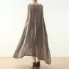 Johnature vrouwen effen kleur mouwloze jurk hoge kwaliteit linnen zomer onregelmatige vintage vrouwen gewaden tanks jurken 210521