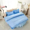 Conjuntos de cama Casa Bedskirt Round + Duveta Capa Fronha 100% Cama de Algodão Conjunto com Ruffles 4 Pcs / Set Princess Bedclothes 220 * 220cm