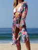 Tunique florale pour la plage maillot de bain cache-maillot longue robe de plage en mousseline de soie grande taille bikini de plage couvrir Saida De Praia # q694 Y12180