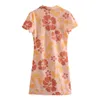 Zomerjurk Vrouw Oranje Floral Print Mini Dames Casual Korte Mouw Uitgaan Dames ES Mode Streetwear 210430