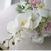 Kwiaty ślubne Biała Orchidea Broszka Bukiet Luxury 2021 Sztuczny Jedwab Kwiat Kryształ Bride Waterfall Dama Honor