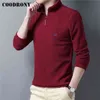 Couodrony marca outono inverno casual cor pura moletom moletom com zíper carrinho colarinho pullover homens roupa macia casaco quente c4011 211217