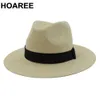 Hoaree sommar sol hattar för kvinnor man klassisk panama hatt strand halm hatt för män uv skydd keps vit solhat chapeau sombrero q0805