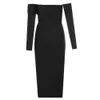 Ocstrade arrivals zwart sexy strapless bandage jurk vrouwen herfst winter lange mouw bodycon party 210527