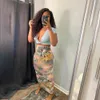 Women High Waist Leaf Printed Bodycon Maxi Skirts 210621