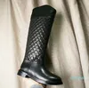 Winter Knight Boots Classic Diamond Lattice Luxury Lambskin Moda Marca Sexy Genuine Leather Elastic Comfort Botas
