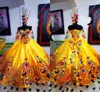 2022 modesto amarelo quinceanera vestidos charro estilo mexicano bordado três quartos mangas corporta de volta doce 15 vestido 16 meninas vestido de bola inchado