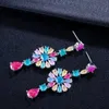 Exclusive Special Multicolour Ice CZ Stones And Crystals Long Dangle Drop Earrings Jewelry with 925 Silver Post CZ076 210714