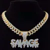 Hommes Hip Hop SAVAGE Lettres Pendentif Collier avec 13mm Miami Chaîne Cubaine Glacé Bling HipHop Colliers Mâle Bijoux De Mode X0707