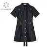 Vrouwen korte mouw gothic shirt jurk japanse harajuku punk stijl riem streetwear vintage zwarte gotische stijl jurken vrouwen 210515