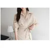 Autumn Korean Chic Women Dresses Long-Sleeved High-Waist OL Shirt Dress Fake Lace up Long 210603