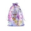 Venda Por Atacado Organização Coralina Drawstring Jóias Embalagem de Embalagens Bolsas Festa Doces Casamento Favor Gift Bags Projeto Sheer com Padrão de Enfeites 10 x15cm