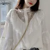 Fashion Stand Collat ​​Ladies Tops Outono Mulheres Blusas Coreano Doce Roupas Solta Lace Up Ruffled Vintage Camisas 11335 210427