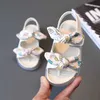 어린이 샌들 여름 소녀 만화 공주 나비 넥타이 패션 샌들 아기 편안한 부드러운 맨발로 신발 210713