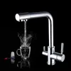 Kitchen Faucet Chrome Dual Spout Drinking Water Filter Brass Purifier Vessel Sink Mixer Tap and Cold Water Torneira 210724