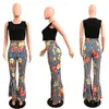 Women's Tracksuits Women Striped Print Loose Full Pants Crop Top Summer 2 Piece Set For Female Two Pieces Sets Suits S M L XL XXL