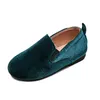 （バックルなし）キッズシューズ冬のデザイン緑のベルベットヘリンボーングレーの男の子の女の子のカジュアルな靴のゴムサイズ21-35 211022