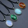 Colliers pendants Collite d'opalite cristallin Collier de pierre ovale ovale alliage allié de cou incrusté 1pc