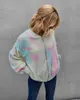 Casual elegant faux fur jacket coat women autumn soft tie-dyed warm teddy oversized pocket outfit tops 210427
