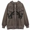 Street hip-hop women's angel print brown zipper hoodie y2k Harajuku punk oversized jacket sweatshirt 210803