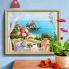 Huacan Full Drill Squareround Painting Seaside Landscape DIY Diamond Broderi Flower Dekoration Hem