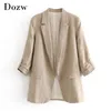 Vêtements de travail Blazer femmes col cranté solide Cardigan manteau demi manches poches bureau dames Blazers et vestes 210515
