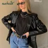 SUCHCUTE PU women leather jacket autumn coat streetwear black Jacket y2k esthetic gothic vintage 90s outfits