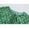 VUWWYV Kadın Elbiseler Yeşil Baskı Fırfır Artı Boyutu Kadın Yaz Kısa Kollu Afrika Vintage Midi Vestidos 210430