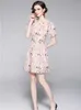 Retro Holiday Style Print Floral Hollow Out Embroidered Mini Dress For Women Sweet Party 210529