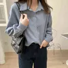 Sonbahar Kadife Boy Resmi Kadın Bluz Katı Fener Kolları Zarif Gevşek Gömlek Tops Ofis Lady 210428