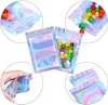 200 pièces sacs refermables anti-odeurs sac de poche en aluminium plat couleur laser sac d'emballage pour faveur de fête stockage des aliments couleur holographique ZC1193