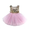 Cute Princess Kids Baby Girl Dress Flower Abito da sposa senza maniche Paillettes Party Birthday Battesimo Dress For Girl Abiti estivi Q0716