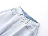 [EAM] Высокая талия синие отверстия сращенные длинные широкие джинсы джинсы новые свободные женщины брюки моды прилив весна осень 2021 1de0191 q0801