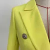 HIGH QUALITY est Fashion Designer Blazer Women's Lion Buttons Double Breasted Fluorescence Yellow Jacket 211122