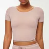 Maglietta sportiva da donna per yoga nudo, top femminile, ombelico aperto, manica corta, t-shirt da fitness, camicia da donna, abbigliamento da palestra attillato