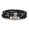 Link, Chain 2Pcs/Set Natural Stone 4 Style Bead Man Bracelets Pave CZ Small Crown And Ball Bracelet Classic Matte Black Jewelry