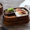 Unibird Japon Kare Ahşap Bölme Öğle Yemeği Kutusu Çanta Kaşık Çubuklarını Suşi Bento Gıda Konteyner Çocuklar Için Set 210709
