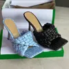 Sandali piatti elasticizzati da donna Intrecciato Rafia Mule Slides Punta squadrata allungata 9cm Tacchi alti Pantofole in vera pelle Top Quality Con scatola 313