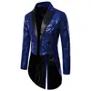 Shiny Purple Double Breasted Sequin Glitter Tailcoat Men Suit Jacket Stage Party Prom Tuxedo Blazer Men Singer Show Costumes 2XL 210522