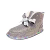 Boots Bling Crystal Winter Snow Women For Flat Heels Rhinestones Diamonds Cow Suede Warm Plush Shoes Woman